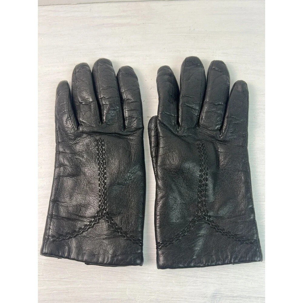 Vintage Mantessa Italian Leather Ladies Gloves Size 6.5 In Black